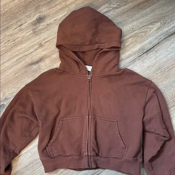 Aritzia/TNA Cropped Brown Zip-Up Hoodie - Picture 6 of 6